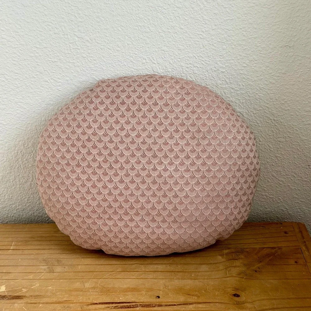 Vintage Handmade Blush‎ Pink Round Pillow Scallop Pattern Cottagecore Decor